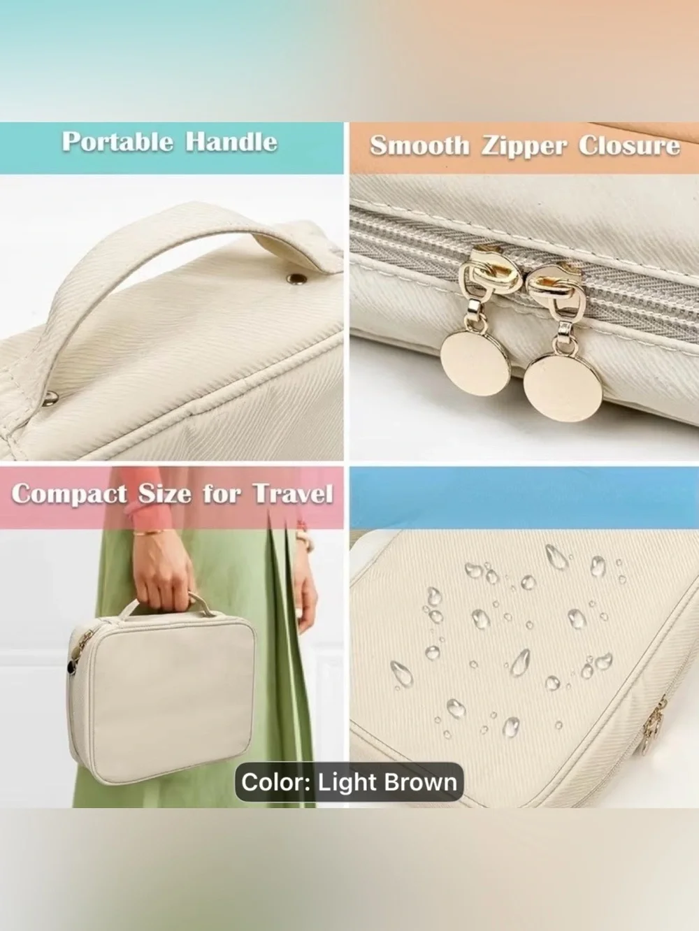 Light Brown Travel Jewelry and Accessory Organizer Bag
